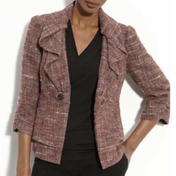 Classiques Entier | 3/4 Sleeve Cotton Wool Alpaca Blend Tweed Open Jacket (L) - Picture 1 of 16
